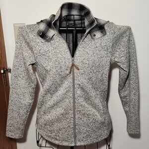 Eddie Bauer heathered gray fleece, hooded jacket, Excellent used condition, sz S